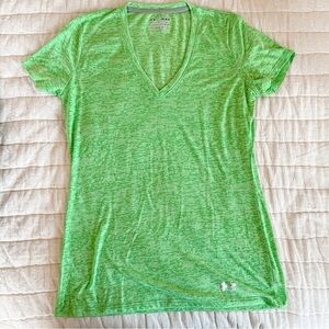 Under Armour Green Space Dye V Neck Semi Fitted Heat Gear Tee Shirt Size Medium